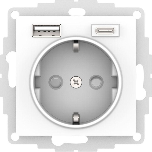 Розетка AtlasDesign 16А с 2-мя заряд. устройствами USB тип A+C 5В/2.4А 2х5В/1.2А механизм бел. | код ATN000132 | Schneider Electric