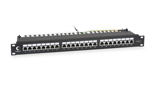 Cabeus PL-24-Cat.6-SH-Dual IDC Патч-панель 19 (1U), 24 порта RJ-45, категория 6, полностью экранированная, с задним кабельным организатором | код 7234c | Cabeus