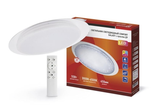 Светильник светодиодный COMFORT GALAXY 55Вт 230В 3000-6500К 4400лм 450х85мм с пультом ДУ | код 4690612035062 | IN HOME