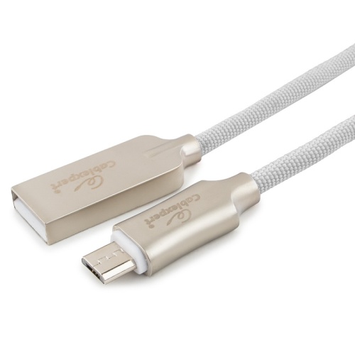 Кабель USB 2.0 Cablexpert CC-P-mUSB02W-1M, AM/microB, серия Platinum, длина 1м, белый, нейлоновая оплетка, блистер | код CC-P-mUSB02W-1M | Cablexpert