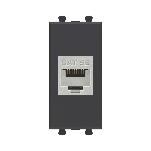 Компьютерная розетка RJ-45 без шторки модульная, кат.5е экранированная, Avanti, Черный матовый, 1 модуль | код 4412761 | DKC