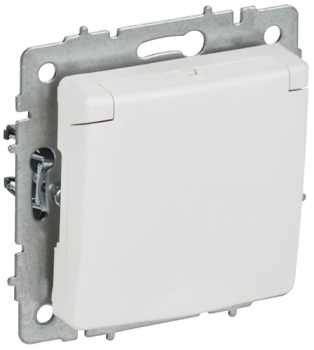 BRITE Розетка 1-местная с заземлением с защитными шторками и крышкой 16А IP20 РСбш10-3-БрАБ арктический белый IEK | код BR-R16-16-K91 | IEK