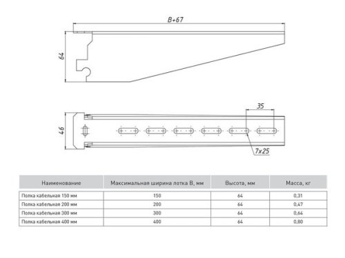 Полка кабельная 150 мм К1160 (2 мм) | код pk150 | EKF фото 3