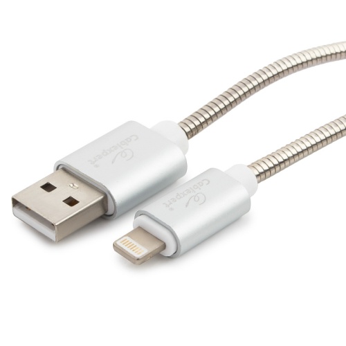 Кабель Cablexpert для Apple CC-G-APUSB02S-1M, AM/Lightning, серия Gold, длина 1м, серебро, блистер | код CC-G-APUSB02S-1M | Cablexpert