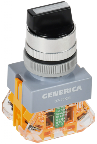 Переключатель D7-20X33 3 полож. 1з+1р возв. черный GENERICA | код BSW50-20X33-3-22-3-K02-G | GENERICA by IEK