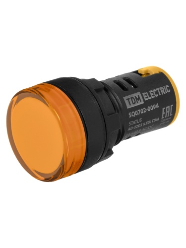 STATUS Лампа сигнальная AD-22DS, LED, d22 мм, 24-440 В AC/DC, желтый TDM | код SQ0702-0094 | TDM