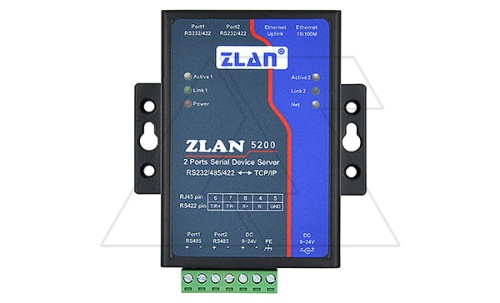 Преобразователь интерфейсов ZLAN5200, RS-232/485/422 в Ethernet, 2xRS-485, 2xRS-232/422, Modbus Gateway, 24VDC | код ZLAN5200 | ZLAN
