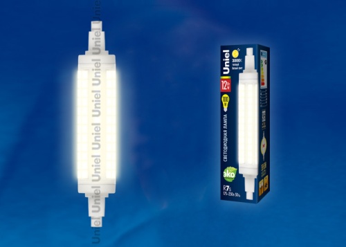 Лампа светодиодная LED J118 12Вт 3000К R7s CL PLZ06WH, прозрачная, теплый белый свет, картон, для прожектора, Uniel | код UL-00001555 | UNIEL