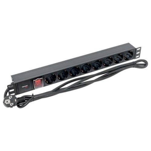 Блок розеток PDU TERACOM PRO 19'' 1U 16А/250В 8 розеток Schuko с выключателем шнур питания длиной 2 метра сечение 3x1.5 мм2 вилка Schuko корпус алюминий черный | код TRP-HPD-LS-16A-8SH-2MSH | EKF фото 5