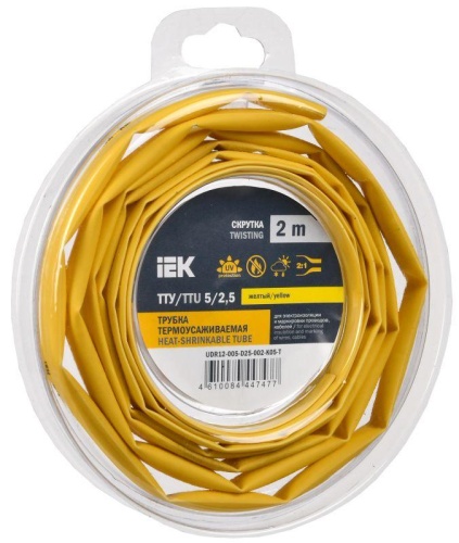 Трубка термоусадочная ТТУ нг-LS 5/2.5 желт. (уп.2м) | код UDR12-005-D25-002-K05-T | IEK