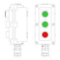 Взрывонепроницаемый пост управления из алюминия LCSD-03-B-MB-L1G(220)x1-P1G(11)x1-P1R(11)x1-PBMB-ANP15BMB / 1Ex d IIB T5 Gb / Ex tb | код LCSD21000125 | DKC