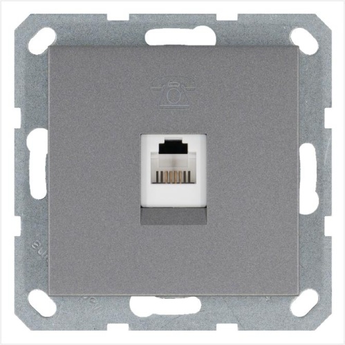 Телефонная розетка RJ11 с накладкой, цвет Алюминий | код G6101S | Jasmart