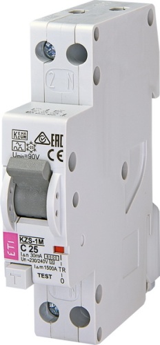 Диффер. автоматический выключатель KZS-1M C 25/0,03 тип A (6kA) (нижн. подключ.) | код 002175226 | ETI