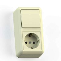 ОПТИМА Блок комбинированный открытой установки (одноклавишный выключатель+ розетка с заземляющим контактом) БКВР-405, слоновая кость | код 8086 | Кунцево-Электро