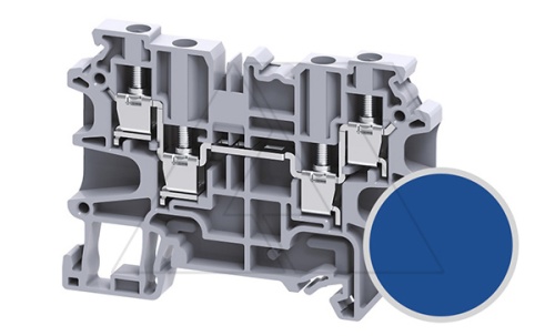 Клемма проходная CY4/4BU /6x69,7mm, винтовая, 4 присоед., 4(max 6)mm2, 32A, 500V, синяя | код CY4/4BU | Connectwell