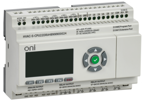ПЛК HVAC S ЦПУ 6DI 6DO 1AI 5PT 4AO LED дисплей RS485 24В DC Расширяемая версия ONI | код HVAC-S-CPU22DRA48NNN00024 | ONI