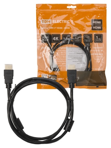 Кабель АВК 3 HDMI - HDMI, v2.0, позолоченные контакты, с ферритами, 1,5 метра, TDM | код SQ4040-0003 | TDM