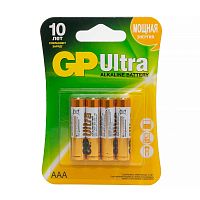 Алкалиновые батарейки GP Ultra Alkaline 24А AАA - 4 шт. на блистере 24AU-2CR4 | код 4891199027659 | GP Batteries