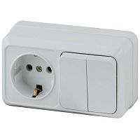 Блок розетка с выключателем Intro Quadro 2-702-01 двойным горизонтальный 10(16)А-250В, IP20, ОУ, белый | код Б0053873 | ЭРА