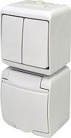Микс_верт. (2кл.выкл.+1-я роз.schuko_бел.кр.) (IP44/54) VRHP-2s | код 004668027 | ETI