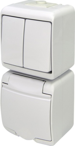 Микс_верт. (2кл.выкл.+1-я роз.schuko_бел.кр.) (IP44/54) VRHP-2s | код 004668027 | ETI