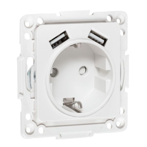 Стокгольм Механизм Розетки 1-местной с/з, USB 2A 16А винтовые клеммы белый с защ. штор. EKF | код EYR16-2USB-typeA | EKF фото 2