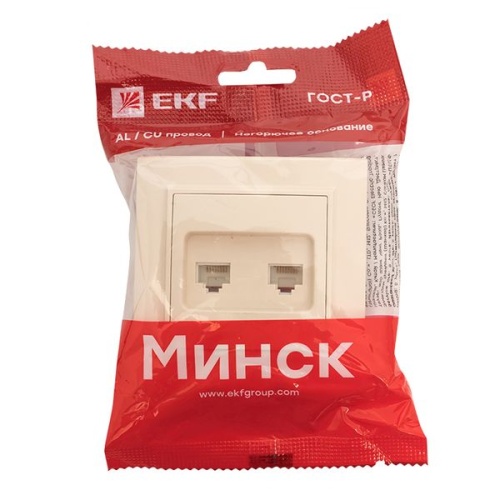 Минск Розетка RJ-45 2-местная СП бежевая | код ERK02-035-20 | EKF фото 4