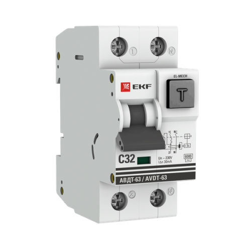Дифференциальный автомат АВДТ-63 32А/30мА (характеристика C, эл-мех, тип АС) 6кА PROxima | код DA63-32-30-AC | EKF фото 2