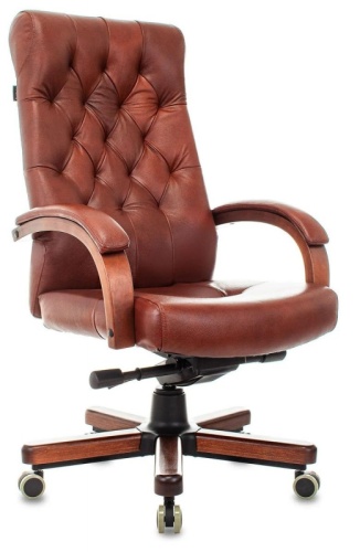 Кресло руководителя Бюрократ T-9928WALNUT светло-коричневый Leather Eichel кожа крестов. металл/дерево | код 1545726 | БЮРОКРАТ