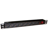 Блок розеток 19, 1-фазный с выключателем, 10A / 250V, 8xSchuko, шнур 1.8 м, вилка Schuko | код TWT-PDU19-10A8P-1.8 | TWT