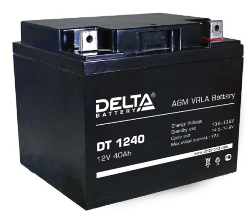 Аккумуляторная батарея DT 1240, напряжение 12В емкость 40Ач. Предназначена для охранно-пожарных систем и СКУД. Delta | код 1624618 | DELTA