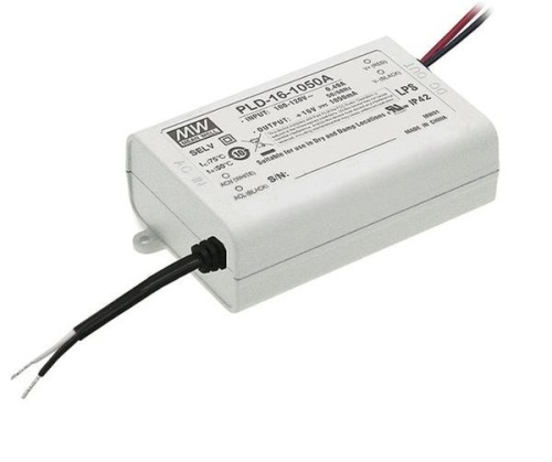 Источник питания AC-DC, 16.8Вт, стабилизатор тока, вход 180…295В AC, 47…63Гц, выход 1.4A/8...12В, ККМ, изоляция 3750В AC, в кожухе 84х57х29.5мм, -30…+50С | код PLD-16-1400B | MeanWell