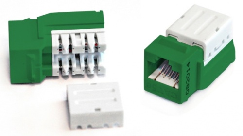 Вставка Keystone Jack RJ-45(8P8C) категория 5e 110 IDC заделка с помощью NE-TOOL зеленая, Hyperline KJNE-8P8C-C5e-90-GN | код 212408 | Hyperline