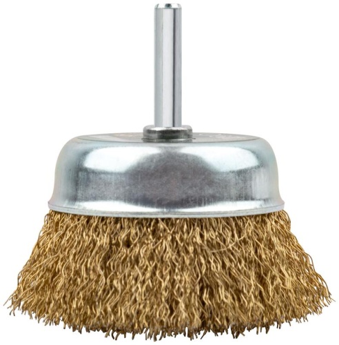 Кордщетка-чашка, со штифтом, стальная латунированная волнистая проволока 75 мм | код 38517 | FIT