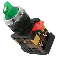 Переключатель поворотный RUICHI 3SA12-22E-11XD/21, 2 положения NO+NC, IP40, 10 А, 600 В, установочное отверстие 22 мм, винтовой зажим (4S)+ (2S) подсветка, короткая ручка зеленая с подсветкой | код 71622 | Ruichi