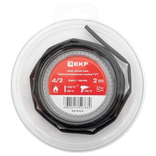 Термоусаживаемая трубка ТУТ нг 4/2 черная ролик 2 м EKF | код tut-4-b-b | EKF фото 2
