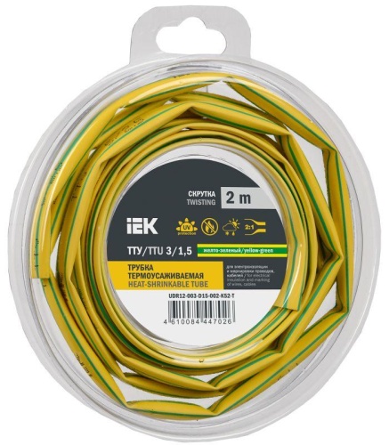 Трубка термоусадочная ТТУ нг-LS 3/1.5 желт./зел. (уп.2м) | код UDR12-003-D15-002-K52-T | IEK