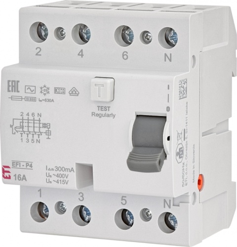 Реле дифференциальное (УЗО) 4р EFI-P4 16/0,3 тип AC (10kA) | код 002061630 | ETI
