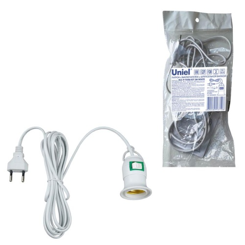 Патрон DLC-P-T50B/E27 2M WHITE подвесной с выключателем и штепсельной вилкой 200см цоколь Е27 бел. Uniel UL-00007434 Патрон DLC-P-T50B/E27 2M WHITE подвесной с выключателем и штепсельной вилкой 200см цоколь Е27 бел. Uniel UL-00007434