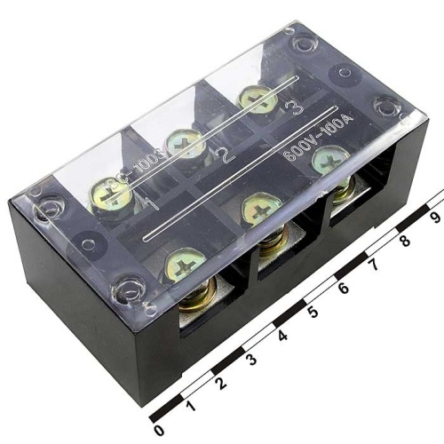 Клеммная колодка винтовая с крышкой RUICHI TB-10003, 6 контактов, 100 А, 600 В, 0,5…10 мм2, корпус пластик модифицированный | код 81038 | Ruichi
