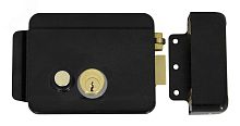 Замок электромеханический, накладной, универсальный (дверь наружу, внутрь), ролик взвода пружины, блокировка ключом в закрытом состоянии, сталь,цвет черный | код AT-EL101B | AccordTec