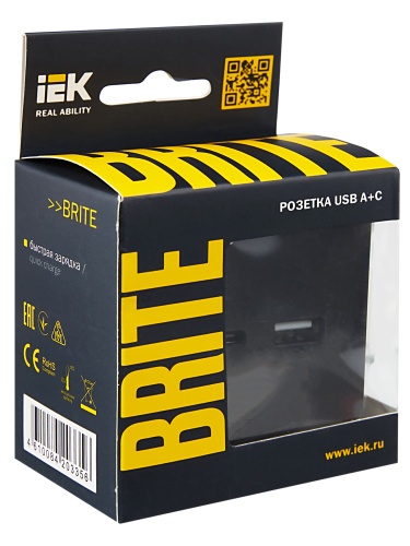 Розетка BRITE USB A+C 18Вт РЮ11-1-БрЧ черн. | код. BR-U22-018-K02 | IEK фото 8 Розетка BRITE USB A+C 18Вт РЮ11-1-БрЧ черн. | код. BR-U22-018-K02 | IEK фото 8