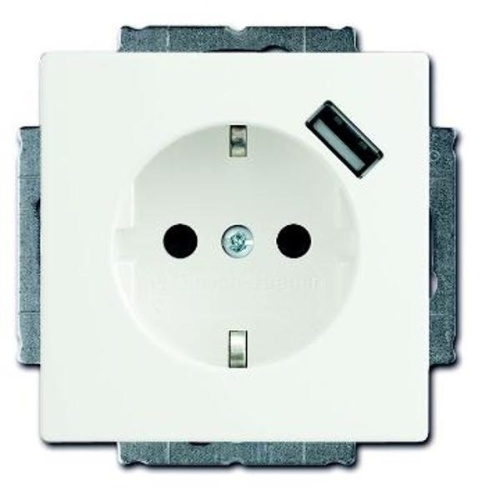 Розетка Schuko с устройством зарядным USB, 20 EUCBUSB-84-500, Future белый(давос), 16А, 700 мА, электронная защита от перегрузки и КЗ, безвинтовые клеммы, защитные шторки, 20 EUCBUSB-84-500 | код 2CKA002011A6179 | ABB