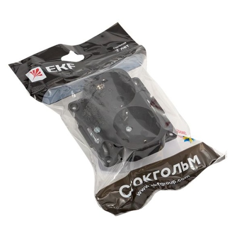 Стокгольм Механизм Розетки 2-местной с/з 16А черный с защ, штор, PROxima | код EYR16-128-20 | EKF фото 3