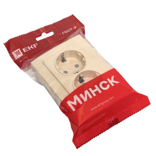 Розетка 2-мест, СП с/з 16А бежевый с защ, штор, Минск | код ERR16-128-200 | EKF фото 3