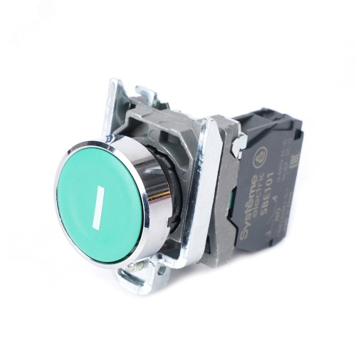 Кнопка SB4 в сборе модульная 22мм зеленая металл 1НО с маркировкой I | код SB4BA3311 | Systeme Electric