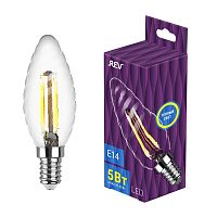 Лампа светодиодная филаментная PREMIUM (FILAMENT) 5Вт TC37 свеча витая 2700К тепл. E14 480лм | код 32430 | REV