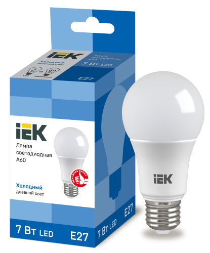 Лампа светодиодная LED 7вт Е27 дневной ECO | код. LLE-A60-7-230-65-E27 | IEK