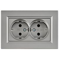 BRITE Розетка 2-местная с заземлением с защитными шторками плоская 16А в сборе РСшПл12-3-БрС сталь IEK | код BR-R28-16-K46-F | IEK