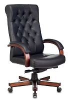 Кресло руководителя Бюрократ T-9928WALNUT черный кожа крестов. металл/дерево | код 1545725 | БЮРОКРАТ